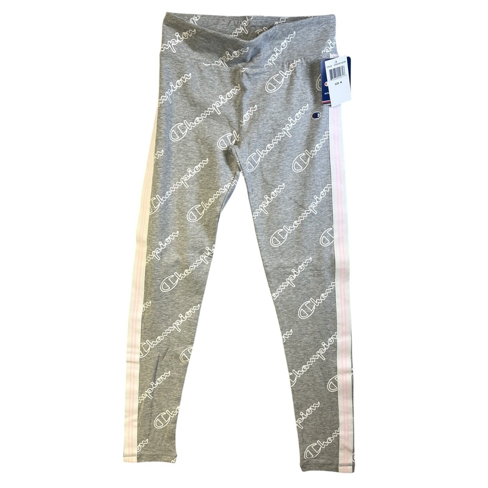 Champion All Over Print Leggings Oxford Grey Heather Pink‎ Stripe Size M J2